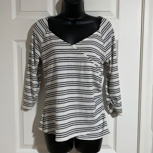 Jennifer Lopez Striped Surplice 3/4 Sleeve Top Sz L